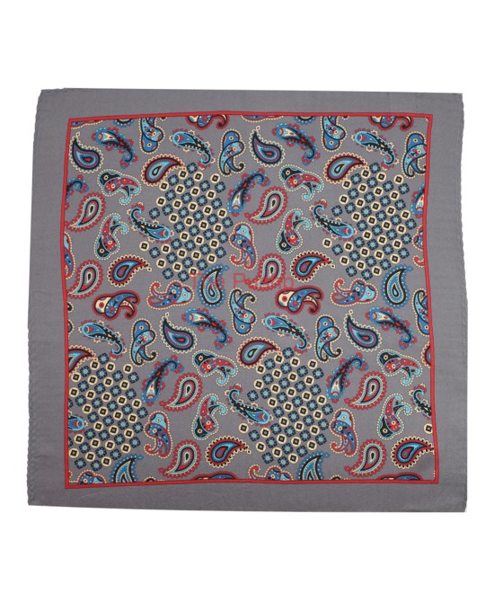 SILVER GREY, I- SILK Pocket Square – Vintage Paisley SILVER GREY, I- SILK Pocket Square – Vintage Paisley