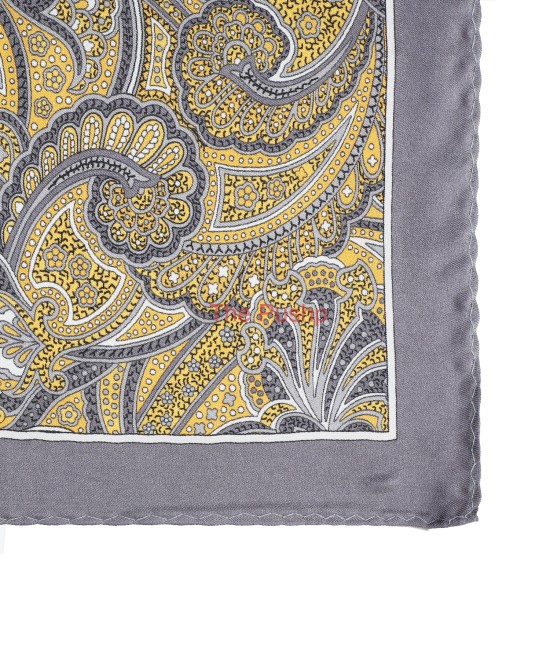 YELLOW-SILVER, I- SILK Pocket Square– Vintage Paisley YELLOW-SILVER, I- SILK Pocket Square– Vintage Paisley