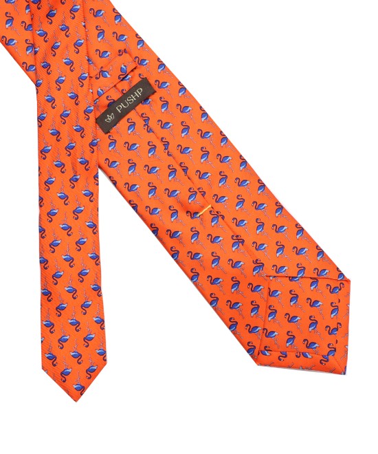 AEROSPACE ORANGE, 3 Fold Premium Silk Tie – Flamingos AEROSPACE ORANGE, 3 Fold Premium Silk Tie – Flamingos