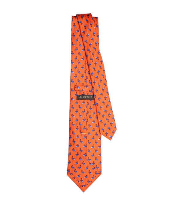 AEROSPACE ORANGE, 3 Fold Premium Silk Tie – Flamingos AEROSPACE ORANGE, 3 Fold Premium Silk Tie – Flamingos