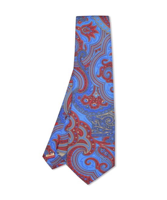 ELECTRIC BLUE, 7 Fold Silk Tie – Vintage Paisely