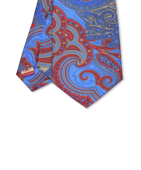 ELECTRIC BLUE, 7 Fold Silk Tie – Vintage Paisely