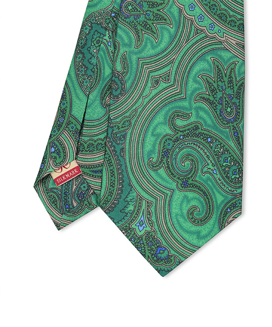 EMERALD GREEN, 7 Fold Silk Tie – Vintage Paisley EMERALD GREEN, 7 Fold Silk Tie – Vintage Paisley