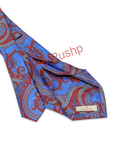 ELECTRIC BLUE, 7 Fold Silk Tie – Vintage Paisely