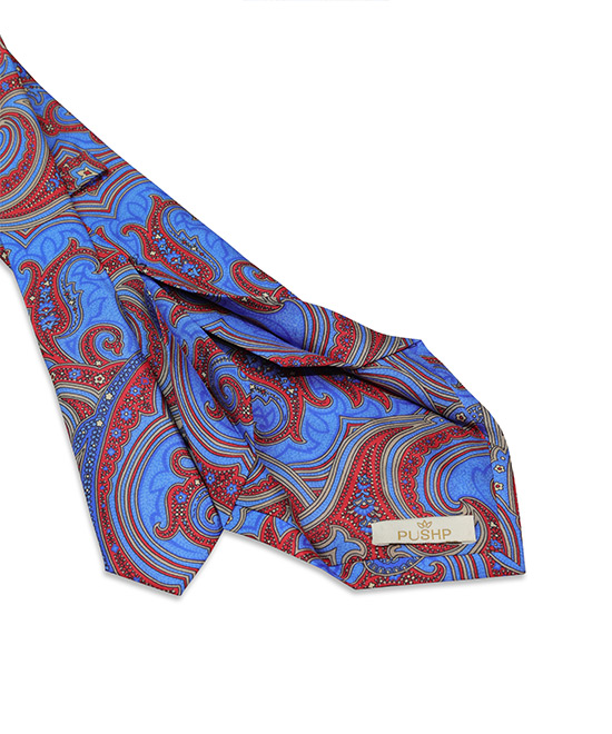 ELECTRIC BLUE, 7 Fold Silk Tie – Vintage Paisely