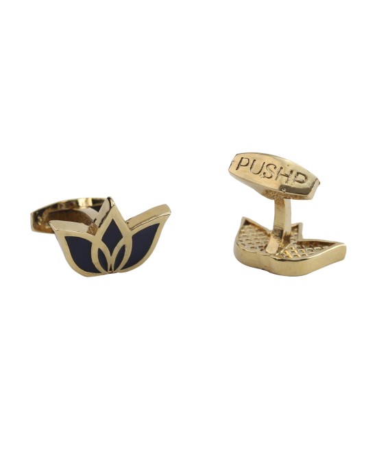 PUSHP Signature Logo Cufflink, Golden Black PUSHP Signature Logo Cufflink, Golden Black